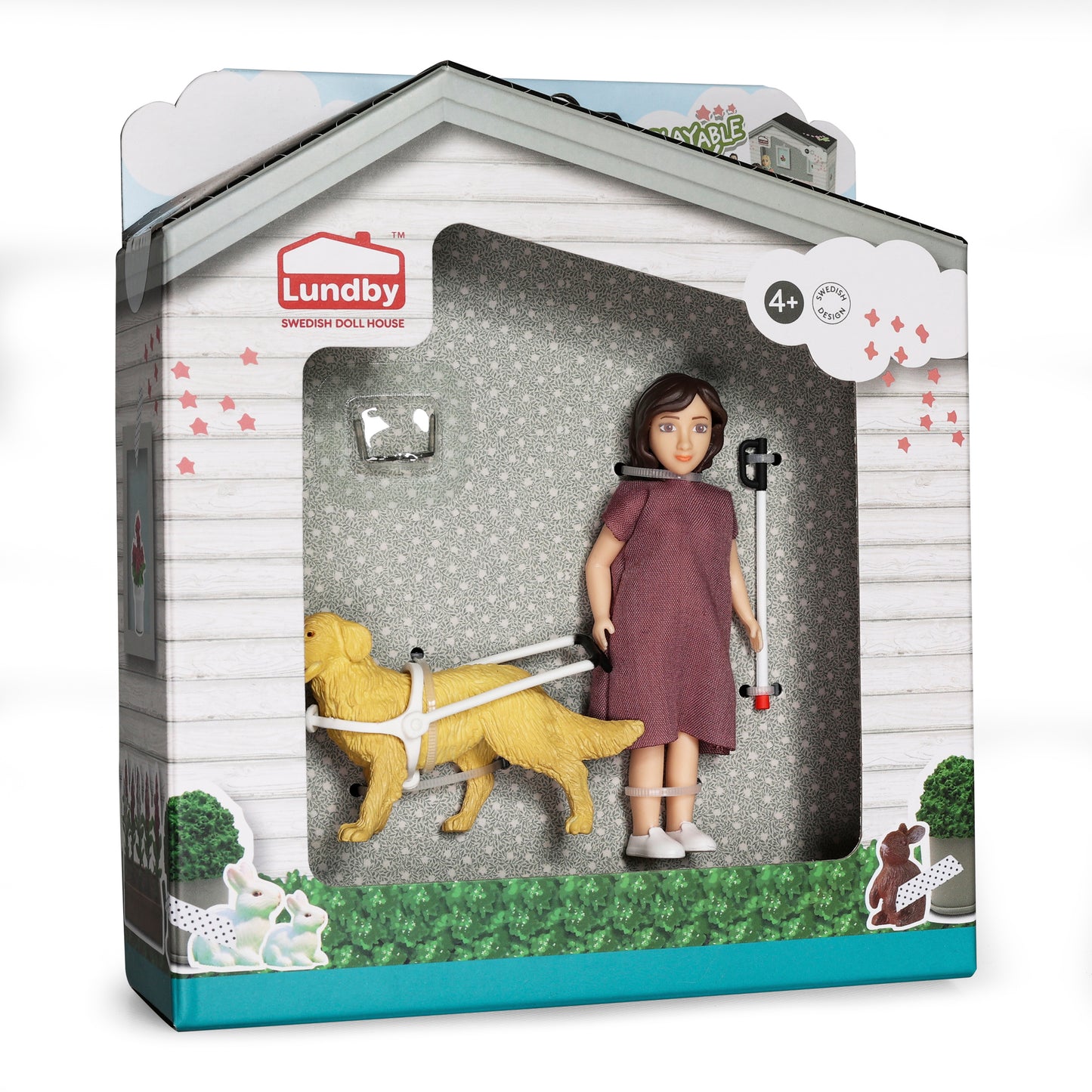 Lundby Puppenhauspuppe mit Blindenstock und Blindenhund