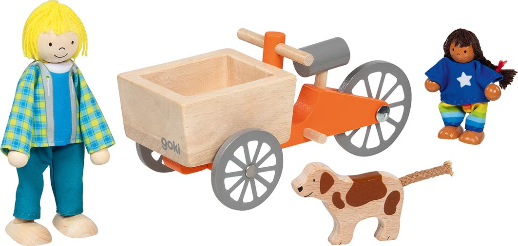 goki Lastenfahrrad mit 2 Biegepuppen und Hund