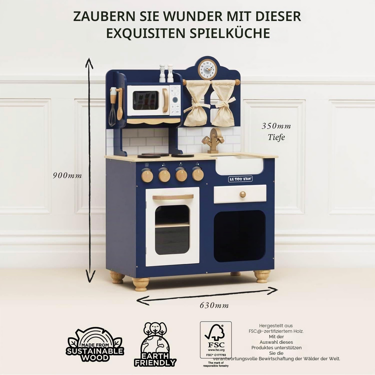 Le Toy Van Oxford Spielküche aus Holz – Dunkelblau mit Zubehör