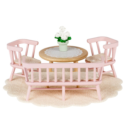 Lundby rosa Esszimmer mit Küchenbank