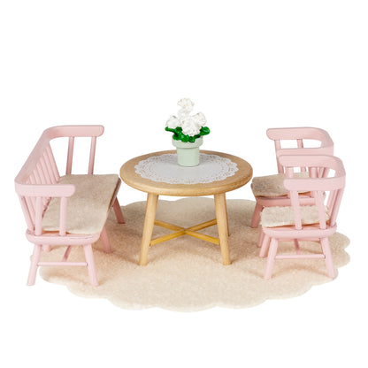 Lundby rosa Esszimmer mit Küchenbank