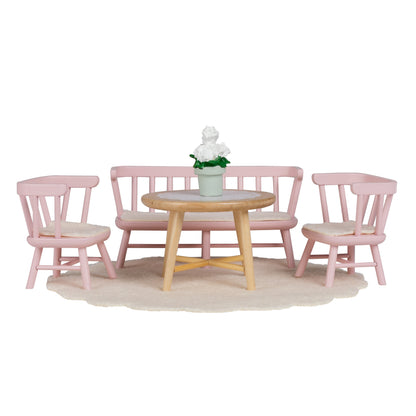 Lundby rosa Esszimmer mit Küchenbank
