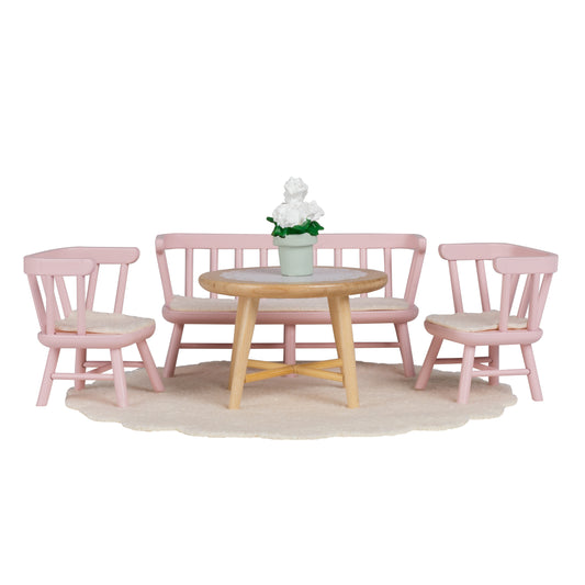 Lundby rosa Esszimmer mit Küchenbank