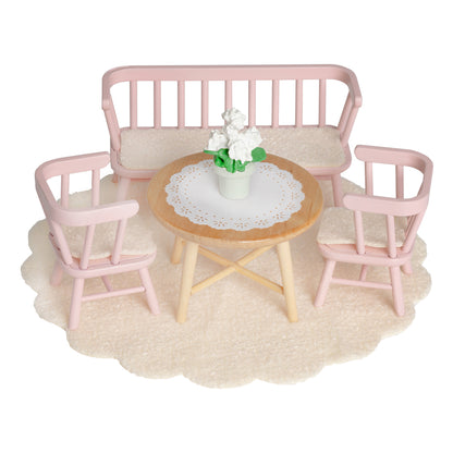 Lundby rosa Esszimmer mit Küchenbank