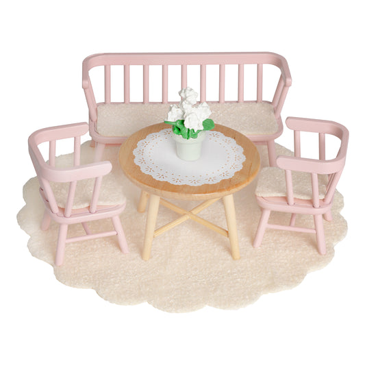 Lundby rosa Esszimmer mit Küchenbank