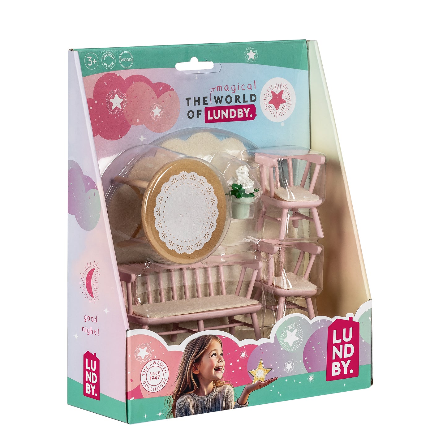 Lundby rosa Esszimmer mit Küchenbank