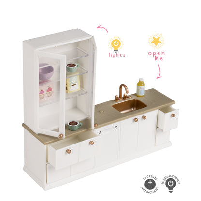 Lundby Küche mit Spüle und Vitrinenschrank