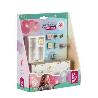 Lundby Küche mit Spüle und Vitrinenschrank
