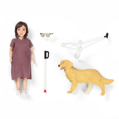 Lundby Puppenhauspuppe mit Blindenstock und Blindenhund