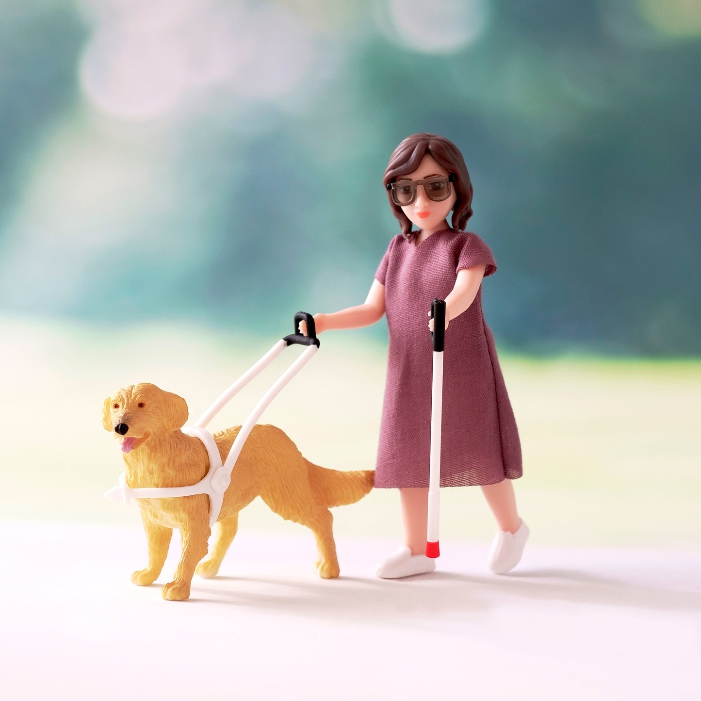 Lundby Puppenhauspuppe mit Blindenstock und Blindenhund