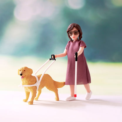 Lundby Puppenhauspuppe mit Blindenstock und Blindenhund