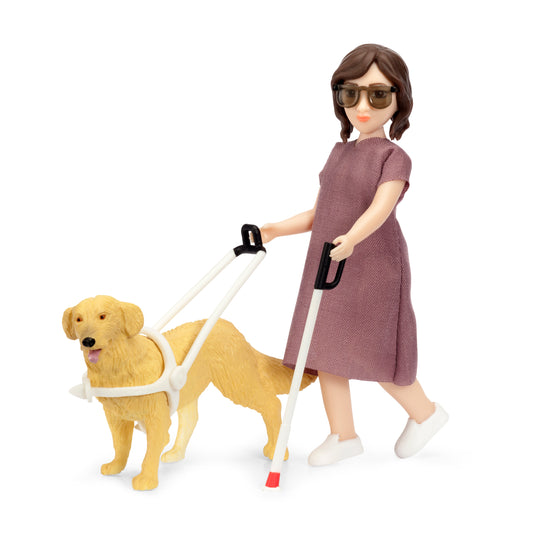 Lundby Puppenhauspuppe mit Blindenstock und Blindenhund