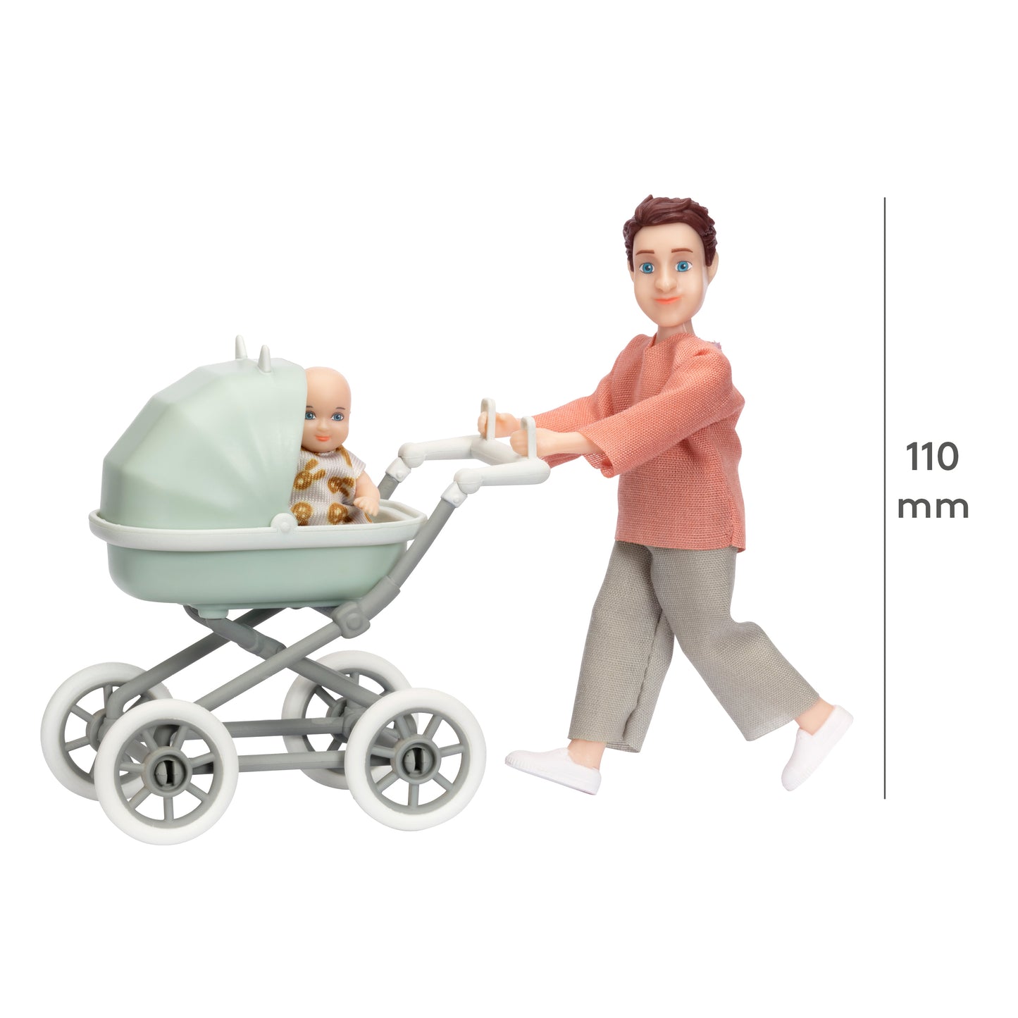 Lundby Puppenhauspuppe Mann mit Baby und Kinderwagen