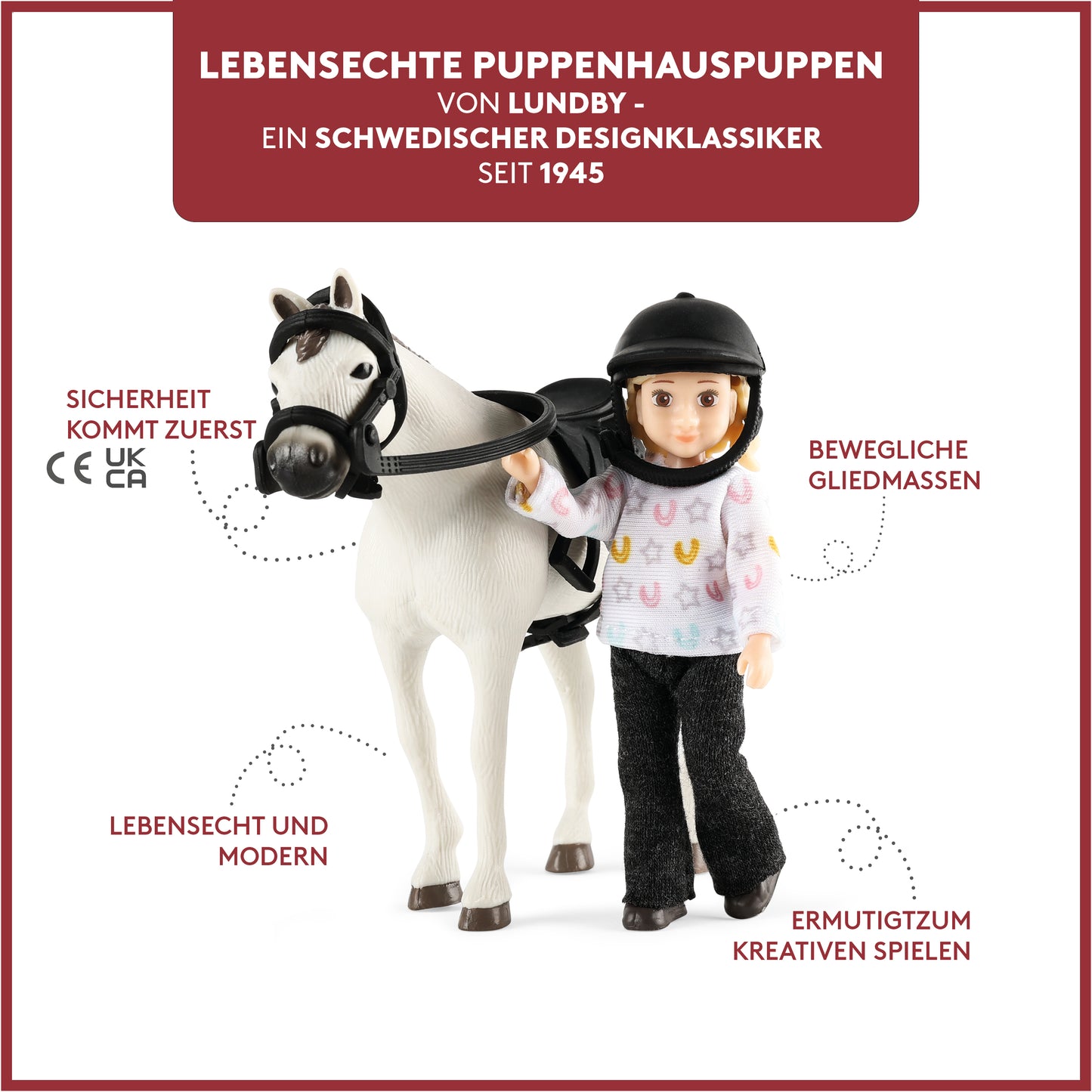 Lundby Puppenhauspuppe mit Pferd