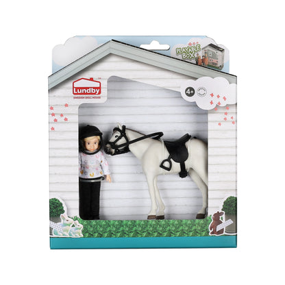 Lundby Puppenhauspuppe mit Pferd